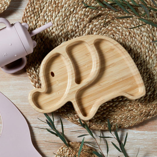 Baby Gift Bamboo & Silicone Elephant Base Plate