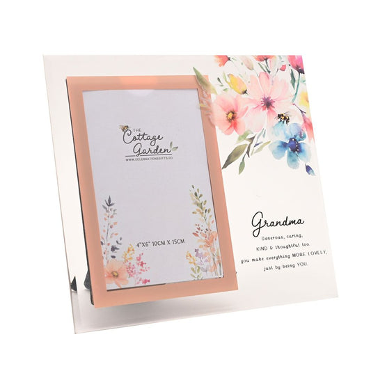 Grandma Gifts - Floral Glass Photo Frame - Grandma