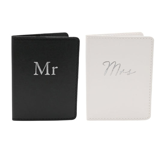 Wedding Gifts - Set of 2 Passport Holders Black & White - 'Mr & Mrs'