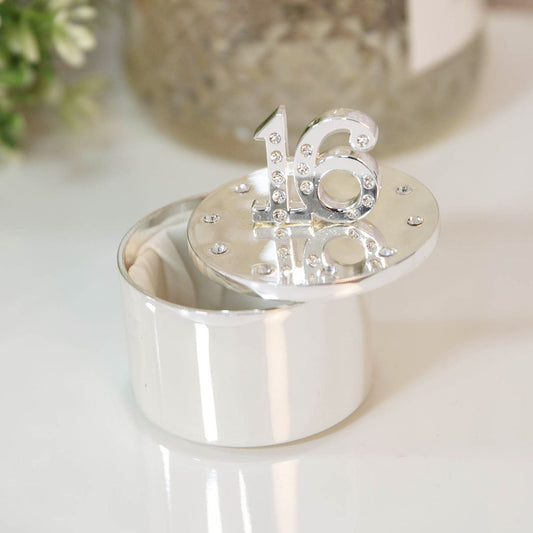 16th Birthday Gift For Her Silver Plated Trinket Box With Crystal