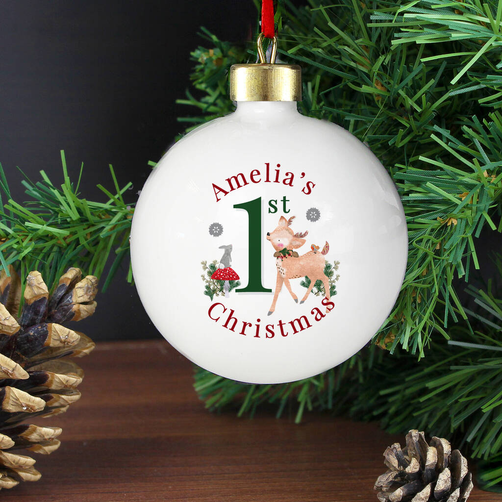 Baby's First Christmas Bauble Personalised Baby Reindeer Bauble