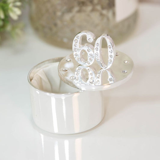 60th Birthday Gift For Her Silver Plated Trinket Box With Crystal
