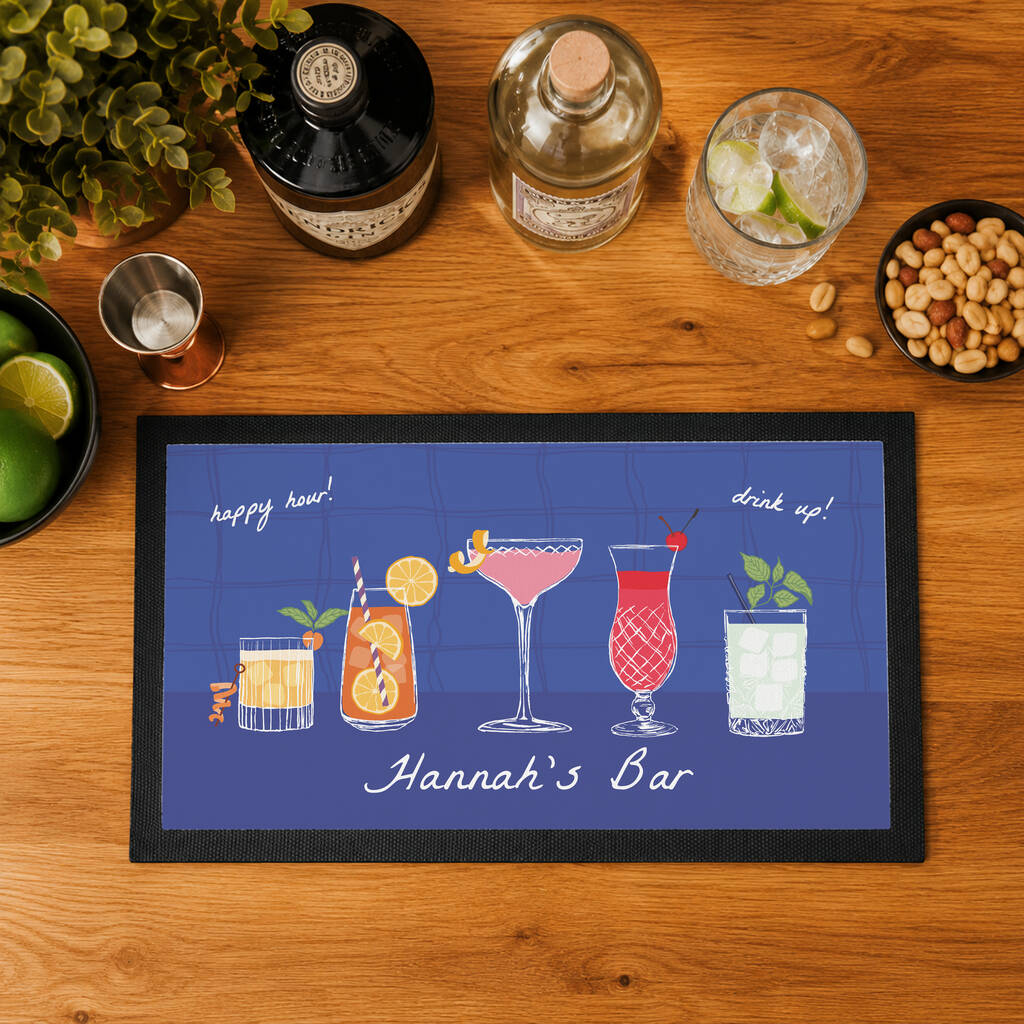 Cocktails Lover Gifts Personalised Cocktail Bar Kitchen Mat
