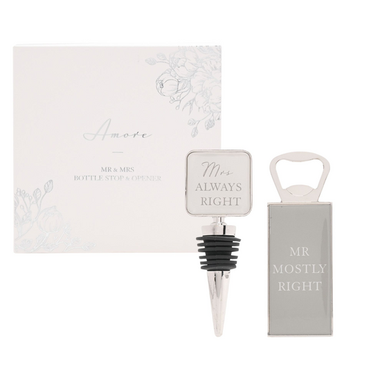 Wedding Gift - Mr & Mrs Bottle Stop and Opener Set