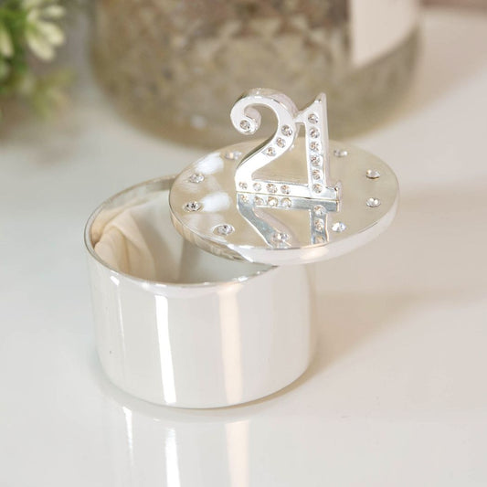 21st Birthday Gift For Her Silver Plated Trinket Box With Crystal
