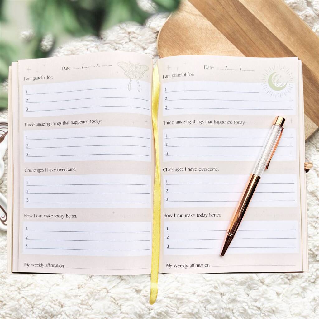 Gratitude Journal Daily Reflection Book With Quartz Crystal Pen