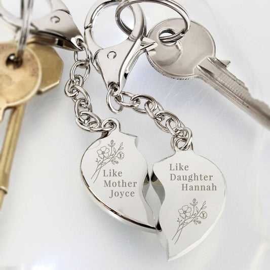Mother And Daughter Gift Personalised Engraved Two Keyrings