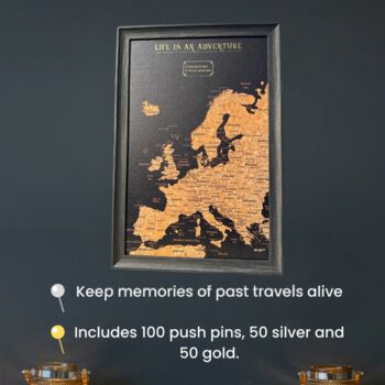 Travel Map With Pins Europe Cork Board