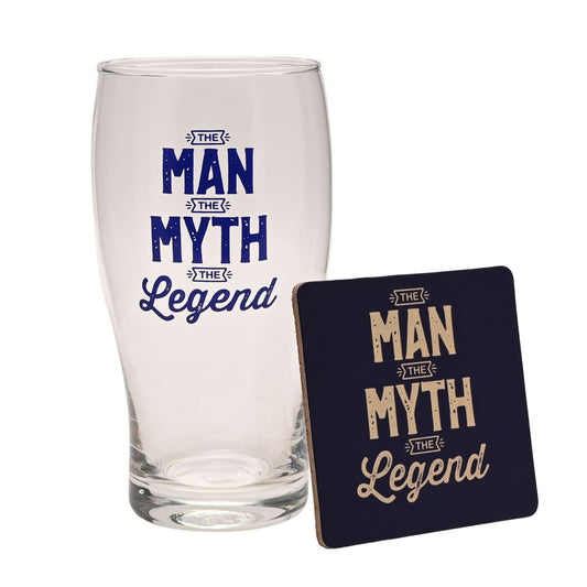 Gifts For Men Pint Glass and Coaster Set - The Legend