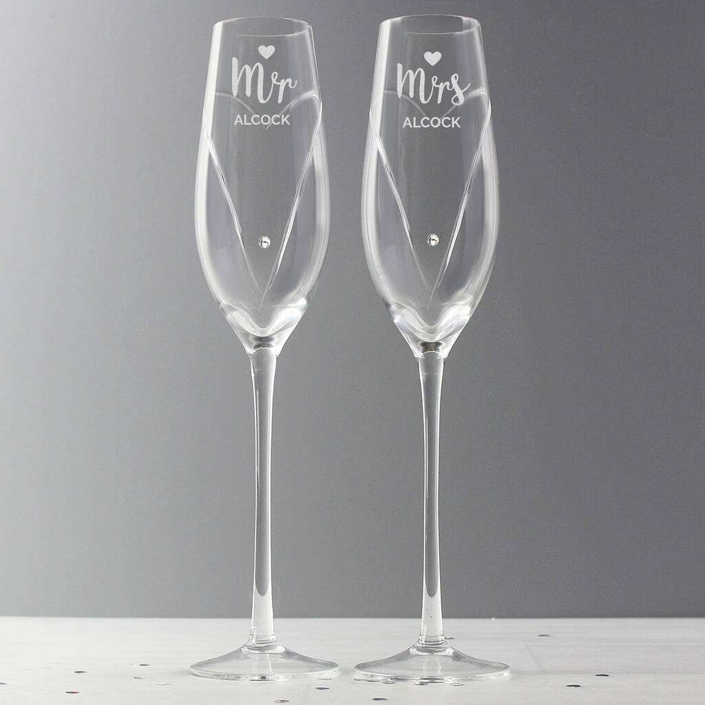 Wedding Toasting Glasses Mr And Mrs Crystal Flutes