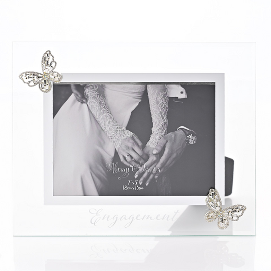 Engagement Gift - Glass Photo Frame 3D Butterfly 7" x 5"