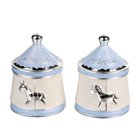 Baby Gift Tooth & Curl Set - Blue Carousel - Silver Plated