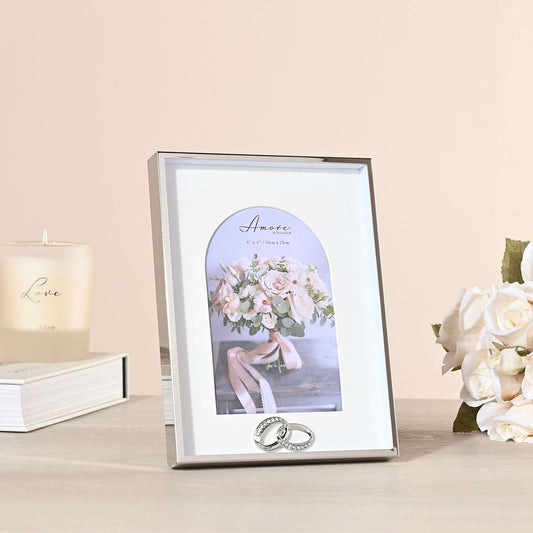 Wedding Anniversary Photo Frame - Box Arch with Rings 4" x 6"