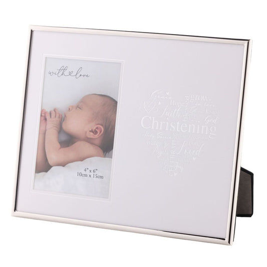 Christening Photo Frame Silver Heart 4" x 6"