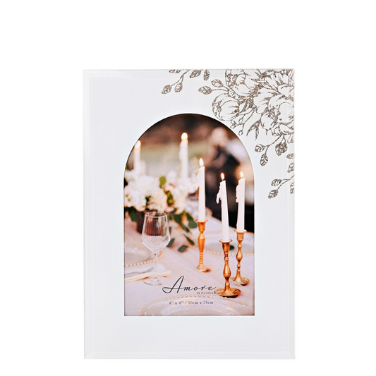 White Floral Glass Arch Photo Frame 4" x 6"