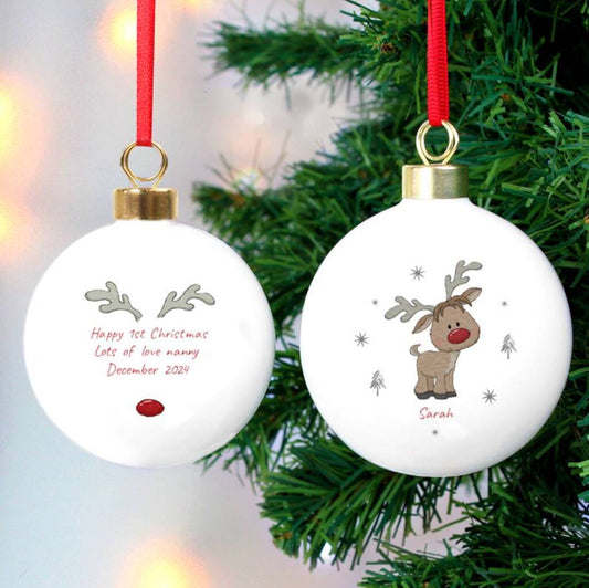 Baby's First Christmas Bauble Personalised Reindeer Bauble