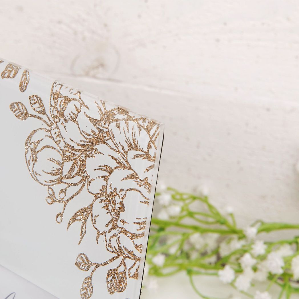 40 Wonderful Years Pale Grey Glass Gold Floral Frame 6" x 4"