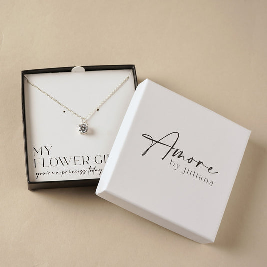 Flower Girl Gift Silver Plated Necklace Crystal Pendant