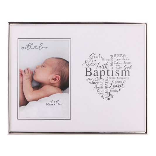 Baptism Gift - Silver Heart Frame 4" x 6"