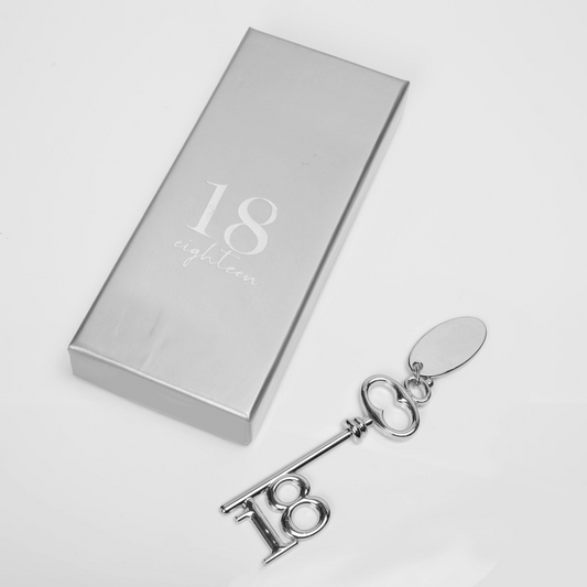 18th Birthday Gift Silver Plated Birthday Key & Engraving Tag