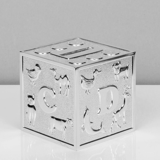 Gift For Children & Baby Silver Plated Money Box - Cube A B C