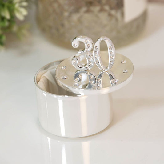 30th Birthday Gift For Her Silver Plated Trinket Box With Crystal