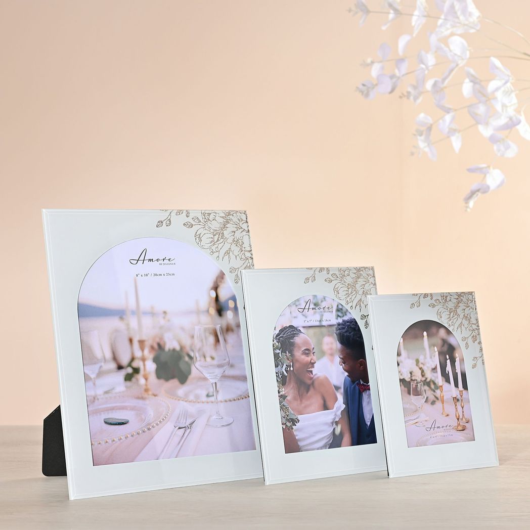 Amore White Floral Glass Arch Photo Frame 4" x 6"