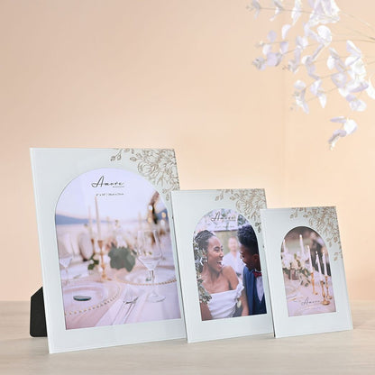 Amore White Floral Glass Arch Photo Frame 4" x 6"