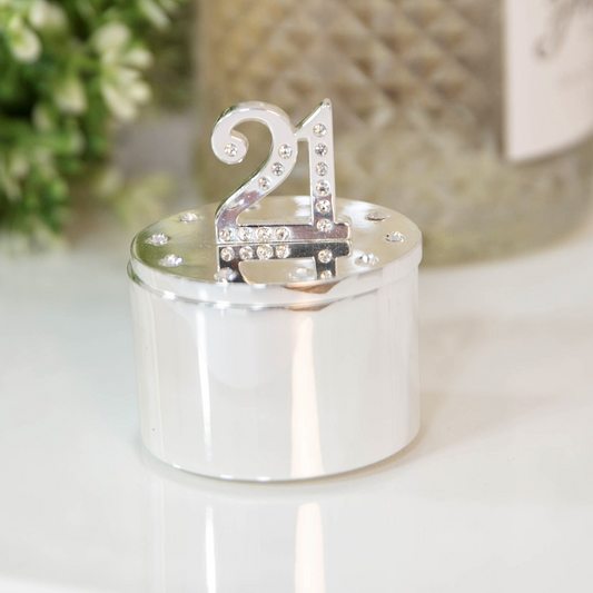 21st Birthday Gift For Her Silver Plated Trinket Box With Crystal