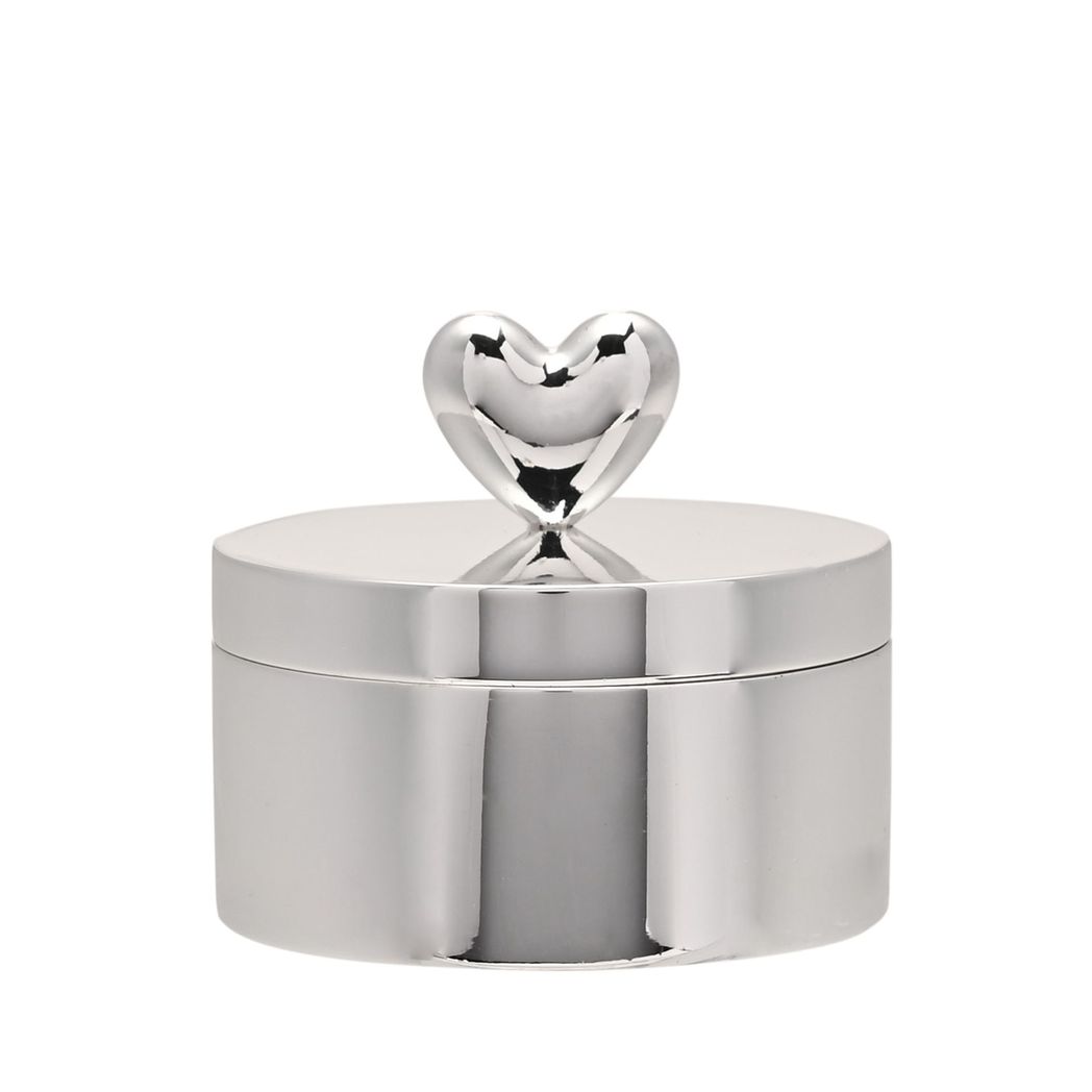 Silver Plated Heart Round Trinket Box