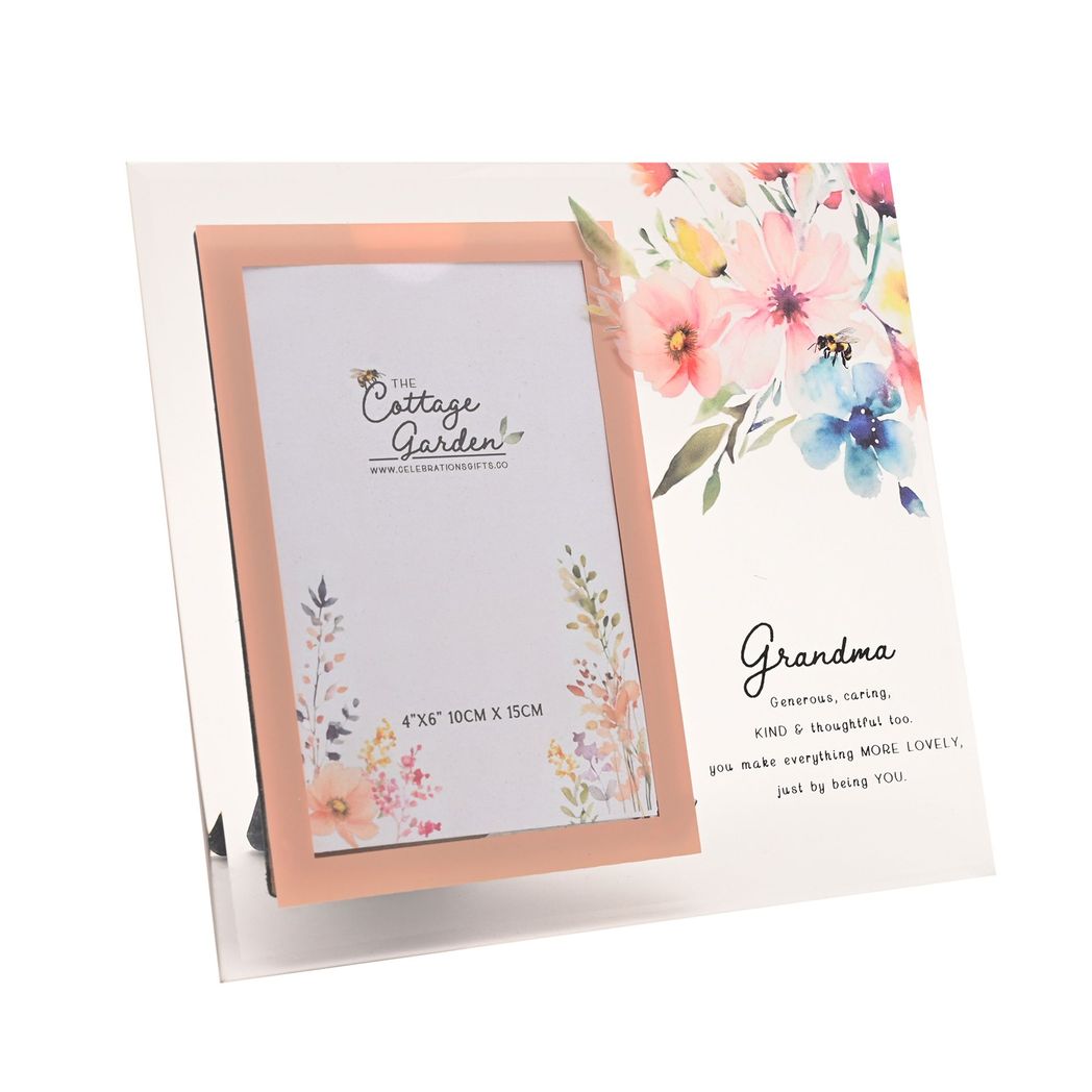 Grandma Gifts - Floral Glass Photo Frame - Grandma