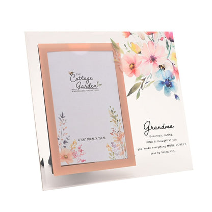 Grandma Gifts - Floral Glass Photo Frame - Grandma