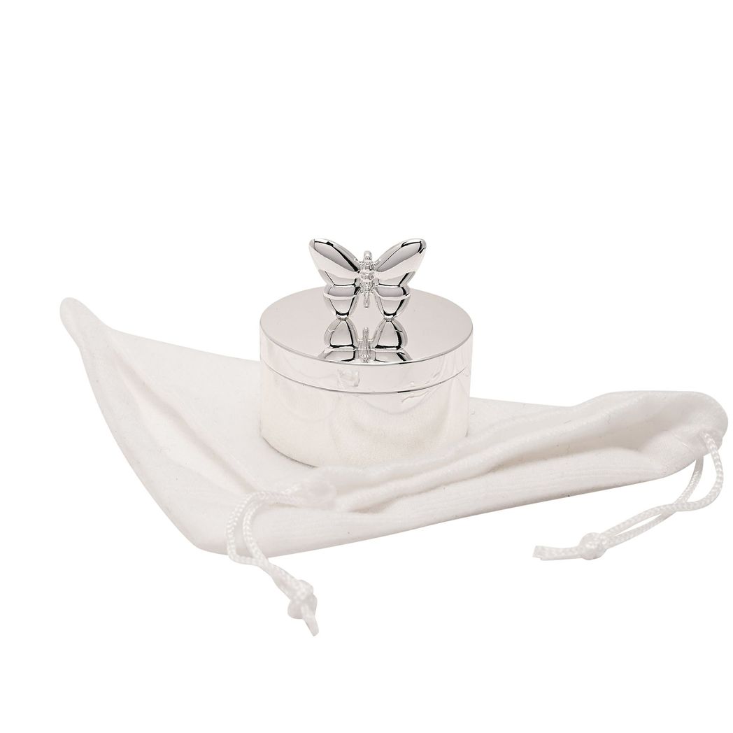 Silver Plated Butterfly Round Trinket Box