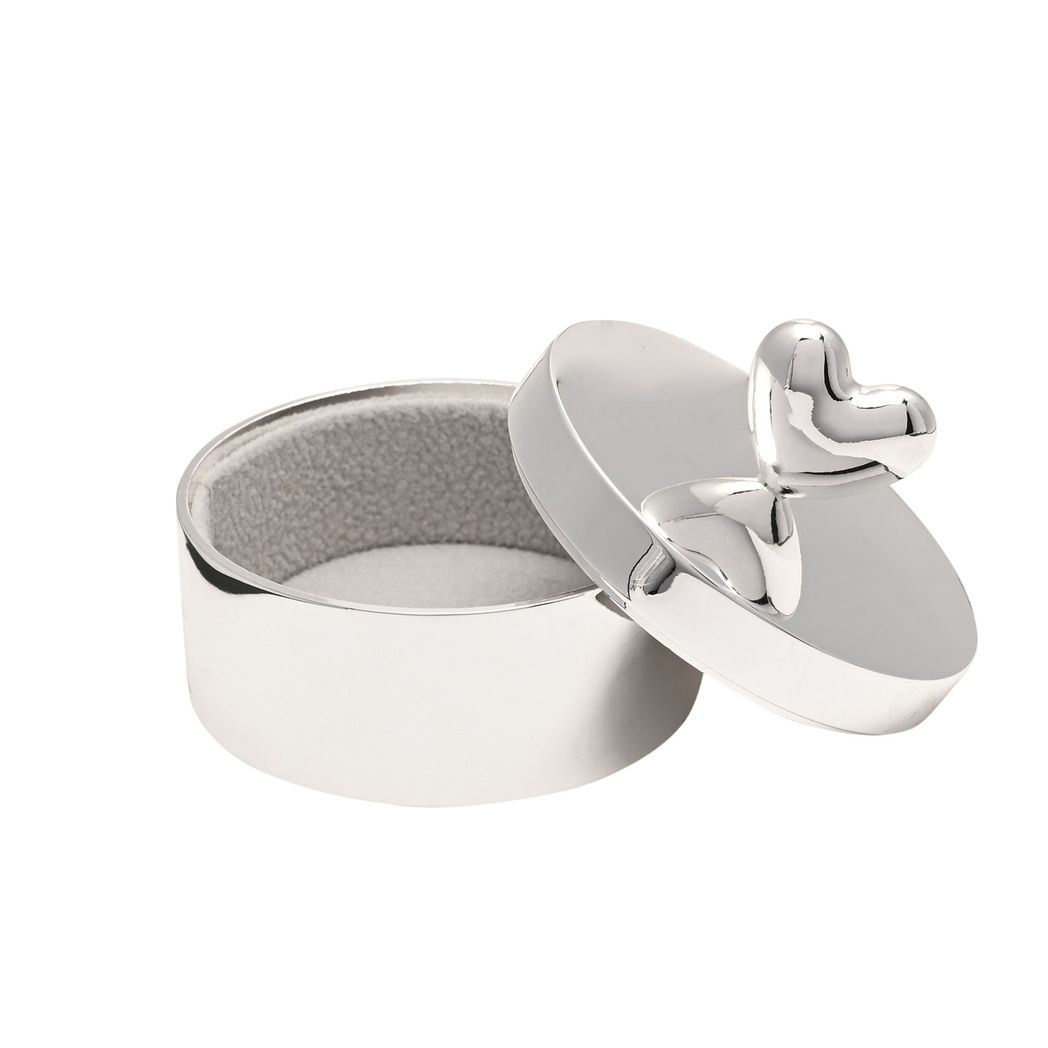Silver Plated Heart Round Trinket Box