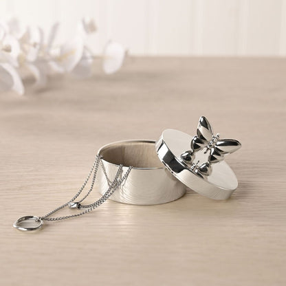Silver Plated Butterfly Round Trinket Box