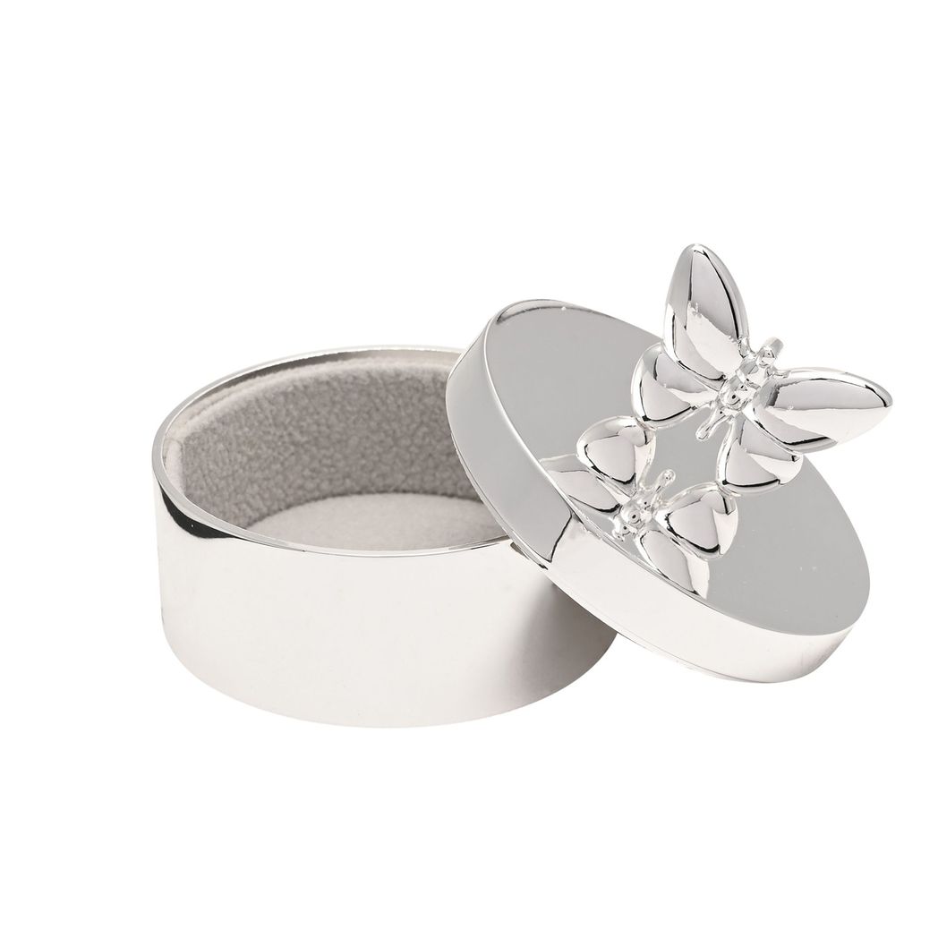 Silver Plated Butterfly Round Trinket Box