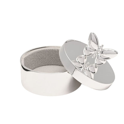 Silver Plated Butterfly Round Trinket Box