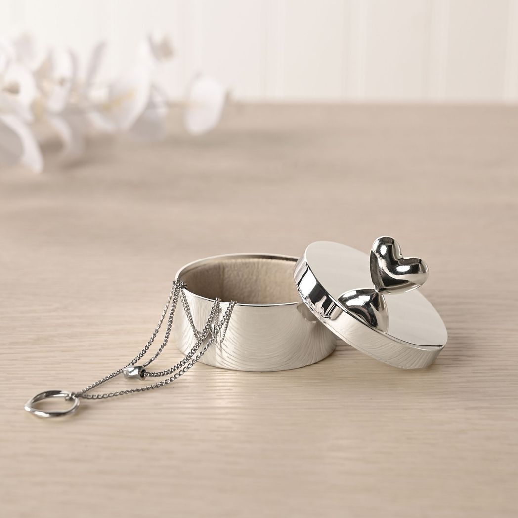 Silver Plated Heart Round Trinket Box