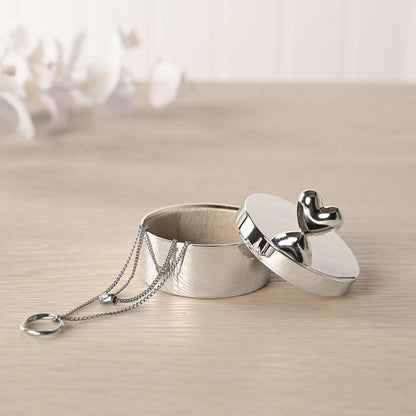 Silver Plated Heart Round Trinket Box