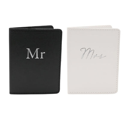 Wedding Gifts - Set of 2 Passport Holders Black & White - 'Mr & Mrs'