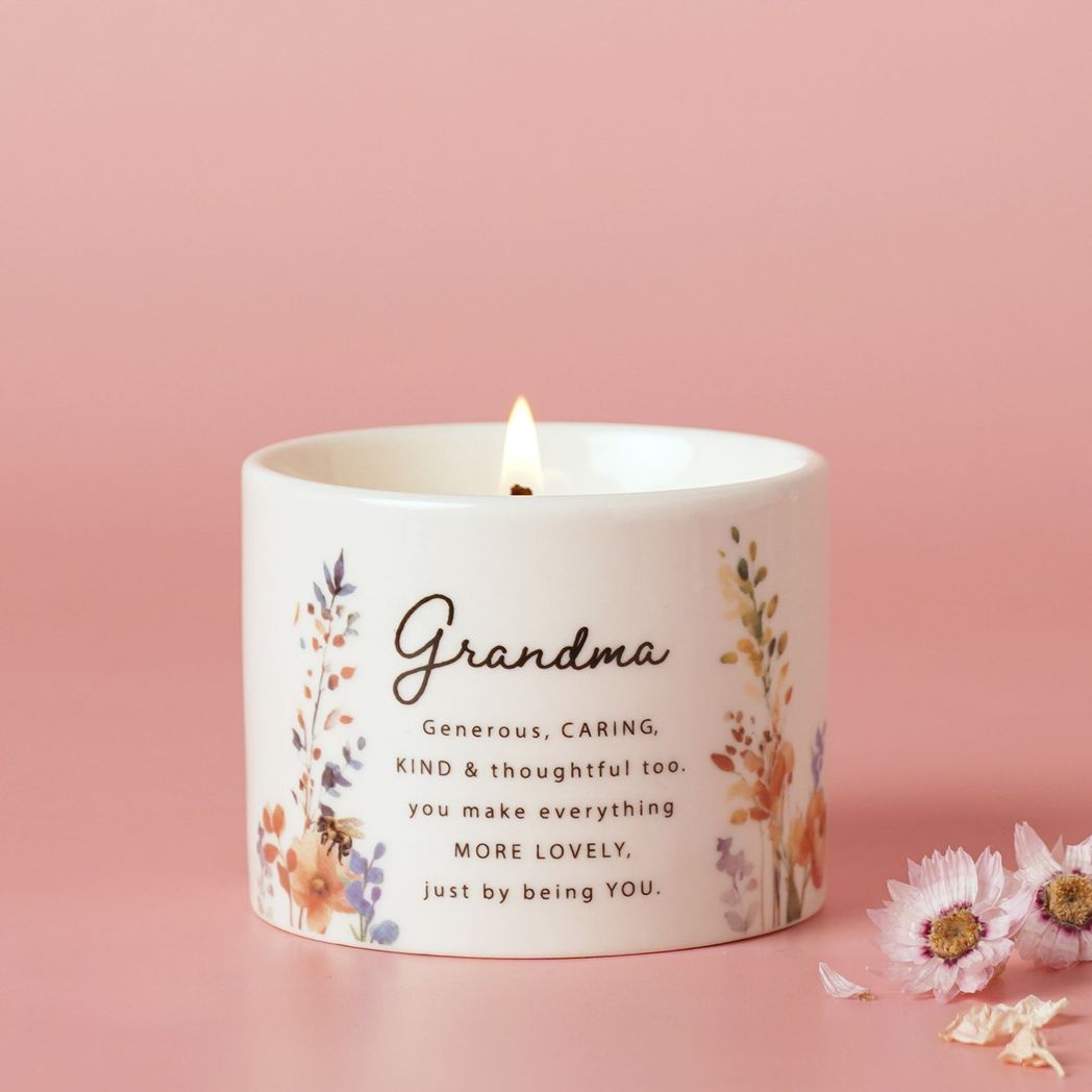 Grandmother Gifts - Floral Ceramic Candle 100g - Grandma