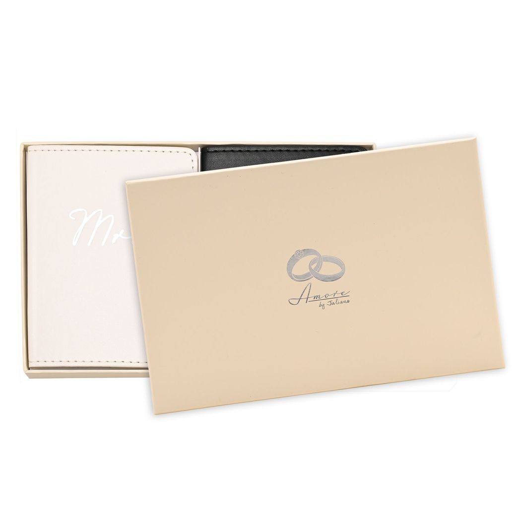Wedding Gifts - Set of 2 Passport Holders Black & White - 'Mr & Mrs'
