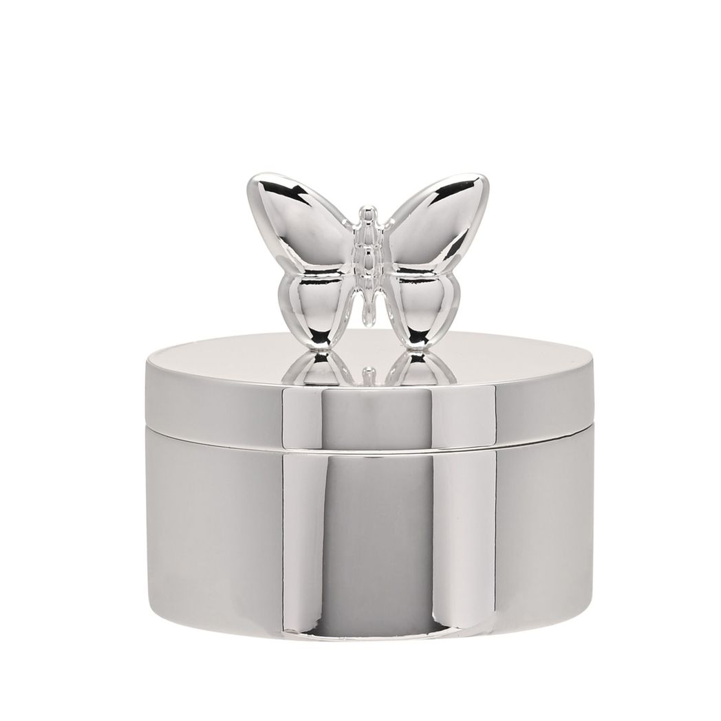 Silver Plated Butterfly Round Trinket Box