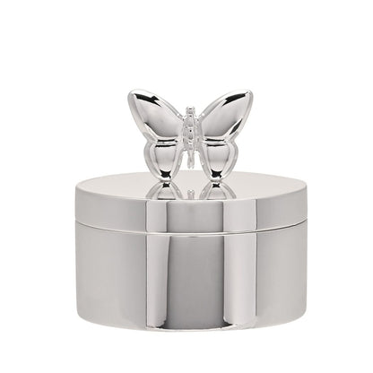 Silver Plated Butterfly Round Trinket Box