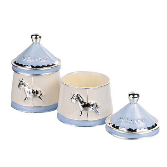 Baby Gift Tooth & Curl Set - Blue Carousel - Silver Plated