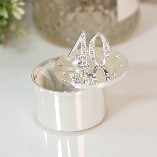 40th Birthday Gift For Her  Silver Plated Trinket Box With Crystal