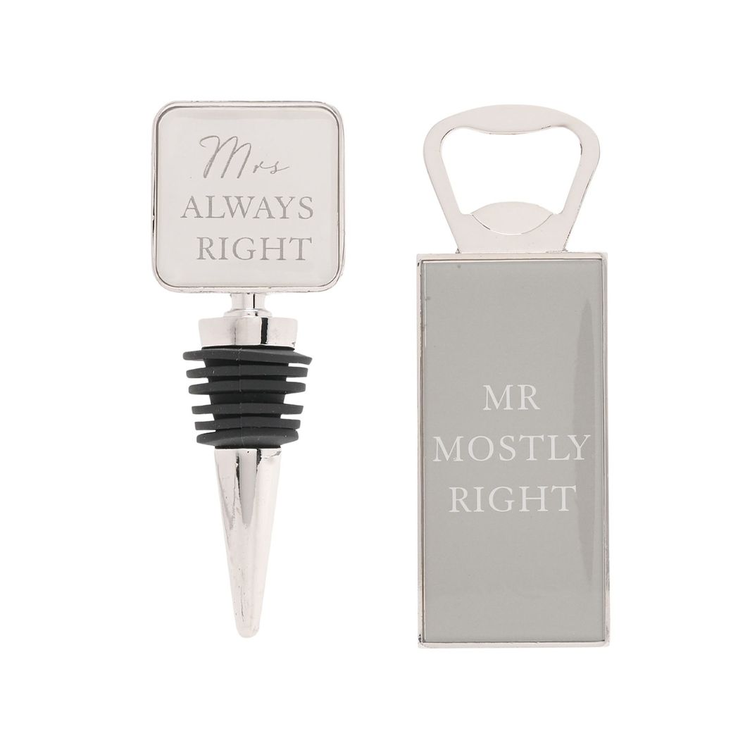 Amore Mr & Mrs Bottle Stop and Opener Set