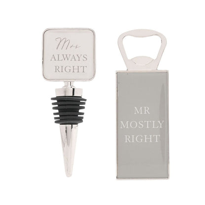 Amore Mr & Mrs Bottle Stop and Opener Set