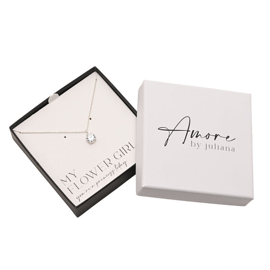 Flower Girl Gift Silver Plated Necklace Crystal Pendant