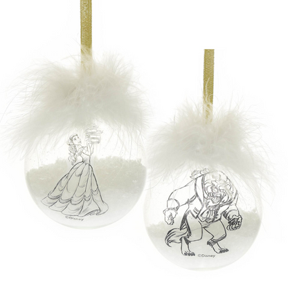 Disney Set of 2 Belle & Beast FeatherChristmas  Baubles